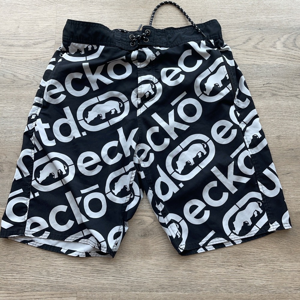 MENS ECKO UNLTD RHINO BLACK LINED SHORTS SIZE L swim Board Surf Skate Y2K